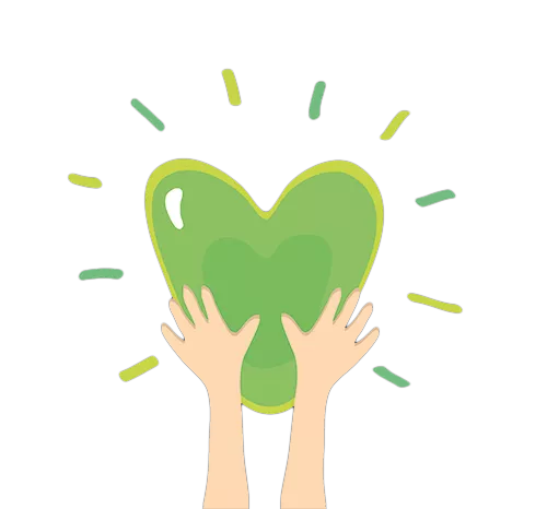 Illustration von Händen, die ein grünes Herz halten
