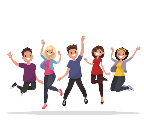 Fünf Cartoon-Kinder springen vor Freude